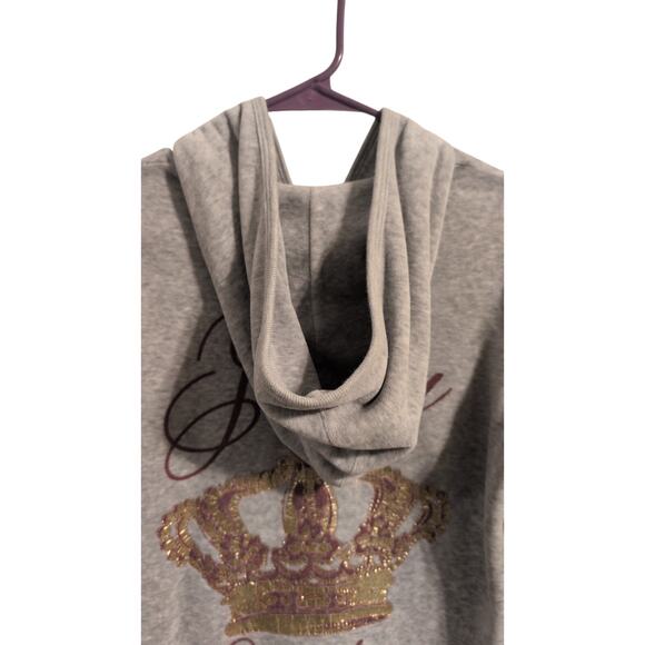 Juicy Couture Velour Full-Zip Hoodie – Gray w/ Gold & Maroon Crown Logo - Picture 4 of 5